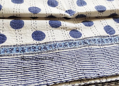 HomeExportKing Bohemian Polka Dot Kantha Quilts Indian Polka Dot Print Throw Blanket Bohemian Decor Bedroom Stitched Bedding Handmade Queen Size