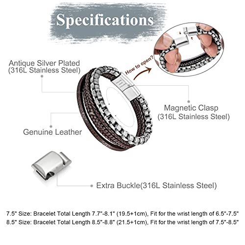 Image of Men's Leather and Steel Chain Bracelet with Clasp