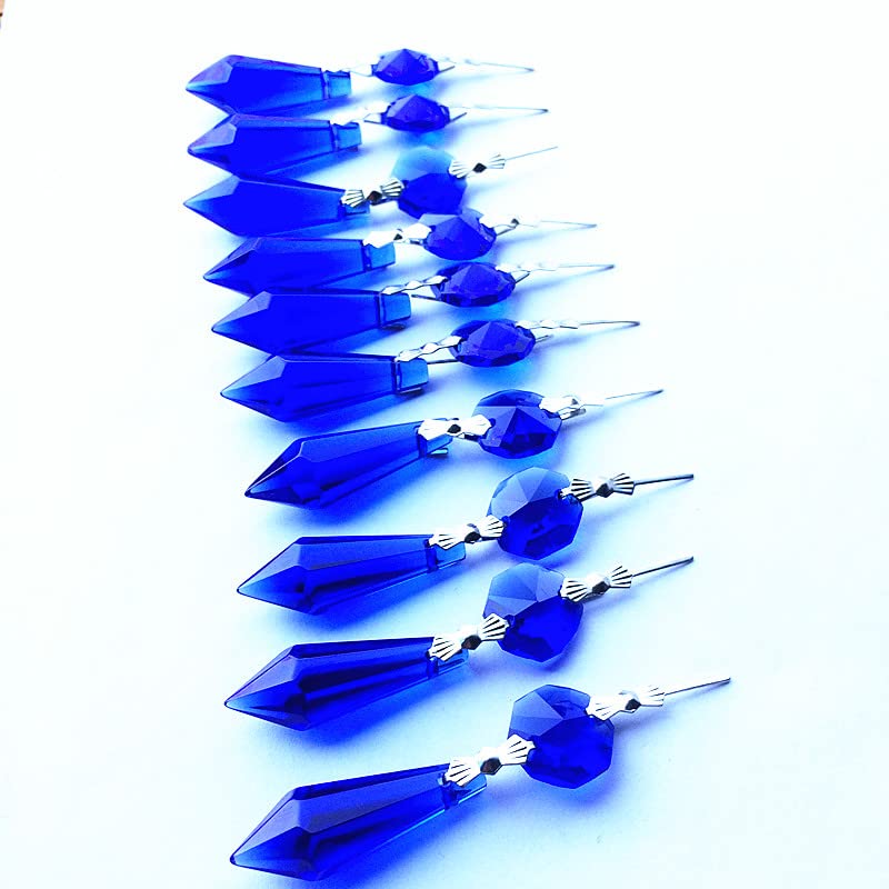 260pcs Factory Price Blue Glass Crystal Prisms Hanging Pendants for Chandeliers Crystal Glass Cake Topper Parts Decoration