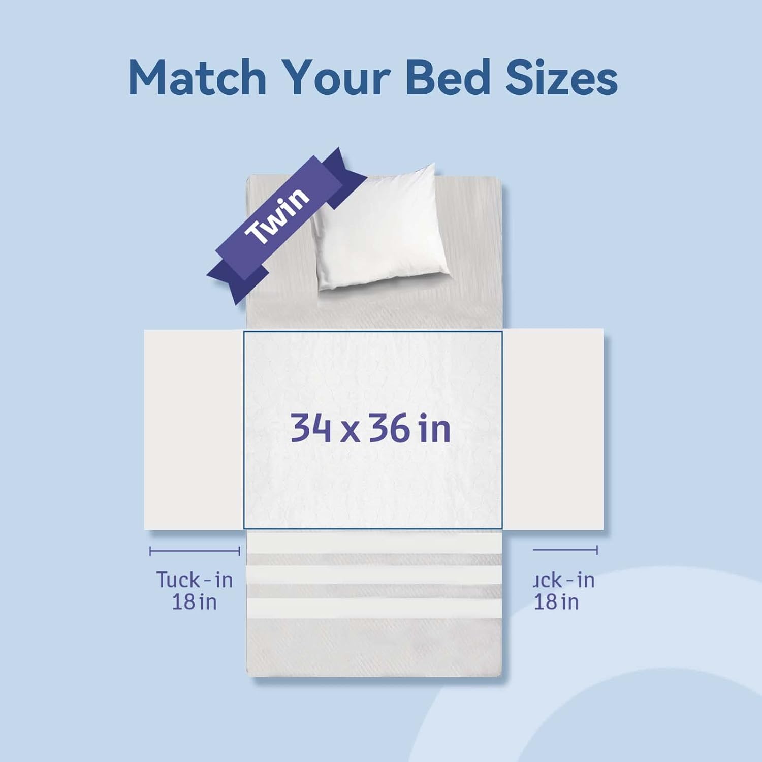 Heavy Absorbency Bed Pads with Tuckable Sides 86 x 91 cm, Washable and