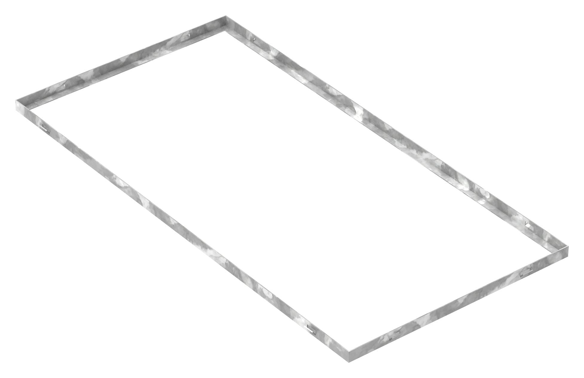 Fenau - Gitterrost-Zarge 500 x 1000 x 23 mm für Rosthöhe von 20 mm, verzinkt – mit Aussparung für Maueranker - Passend für Baunorm-Rost: Fenau 490 x 990 x 20 mm