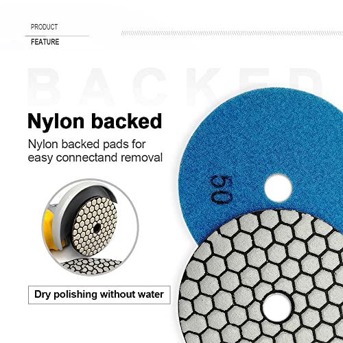 SHDIATOOL Dry Diamond polishing Pads 4 Inch Set of 7 Pieces Plus a Plastic Backer for Granite Marble Stone Quartz image_3