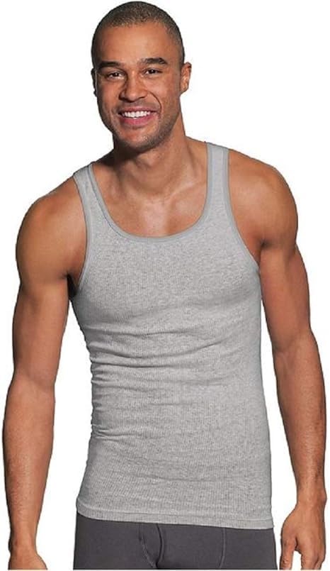 Hanes Men's Cotton Tank Undershirts Pack, Moisture-Wicking Ribbed Tanks, Lightweight, Grey 6-Pack, L