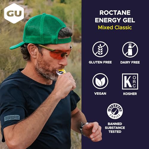 Image of GU Energy Roctane Ultra Endurance Energy Gel, Vegan, Gluten-Free, Kosher, and Dairy-Free On-The-Go Sports Nutrition for Running, Biking, Hiking or Skiing, Assorted Flavors,24-Count