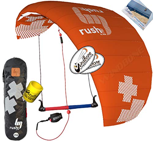 Hq Hq4 Rush Pro 350 3.5M Kiteboarding Trainer Kite Harness Bundle (7 Items) Includes Peter Lynn Base Harness + Loop + 2Nd Kite Cx 1.5M Foil Strap Kite + Windbone Decals + Key Chain + Wb Koozy Cooler #TOP5
