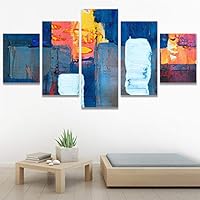 SIGNWIN 5 Panel Canvas Wall Art Modern Art Abstract Brushstroke Closeup Expressionism Expressive Modern Multicolor Oil Painting for Home Decorations Ready to Hang - 60