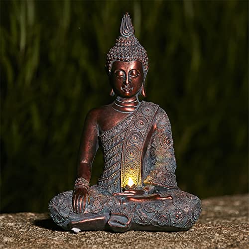 Chrui Solar Outdoor Buddha Statue, 13 Inch Antique Thai Shakyamuni Sitting Statue Resin- Home & Outdoor Decor For Garden, Patio, Deck, Porch - Yard Art Decoration #TOP22