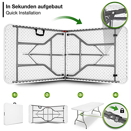 tillvex Gartentisch klappbar Kunststoff 180x75cm | Buffettisch mit Tragegriff | Klapptisch für Garten Terrasse und Balkon | Campingtisch 6 Personen – Bild 5