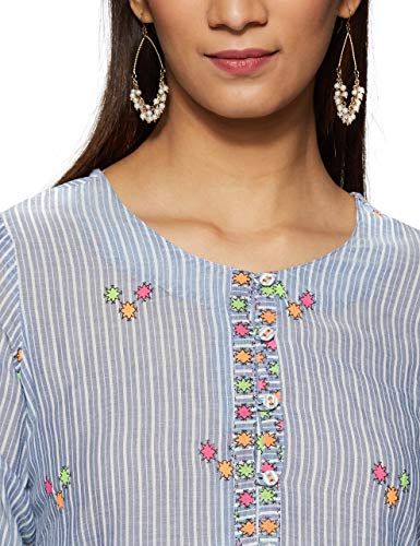 Image of Rangriti Blue Cotton Straight Kurta