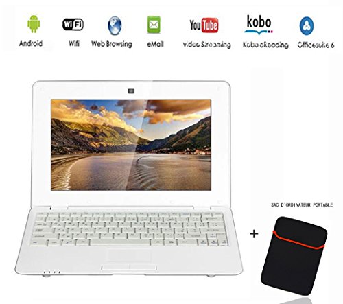 G-Anica Netbook Ordenador portátil Ultrabook con Android 4.4, pantalla de 10,3 pulgadas (HDMI, Wi-Fi, Ethernet, 1,5 GHz, 512 MB + 4 GB), incluye bolsa de ordenador portátil blanco blanco