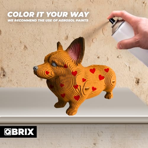 Image of QBRIX Corgi 3D Puzzles for Adults, 3D Puzzles for Adults, 3D Model Kit for Teens, DIY Crafts for Home Decor, Original Gift for Boys&Girls 14+, Cardboard Model Building Kit