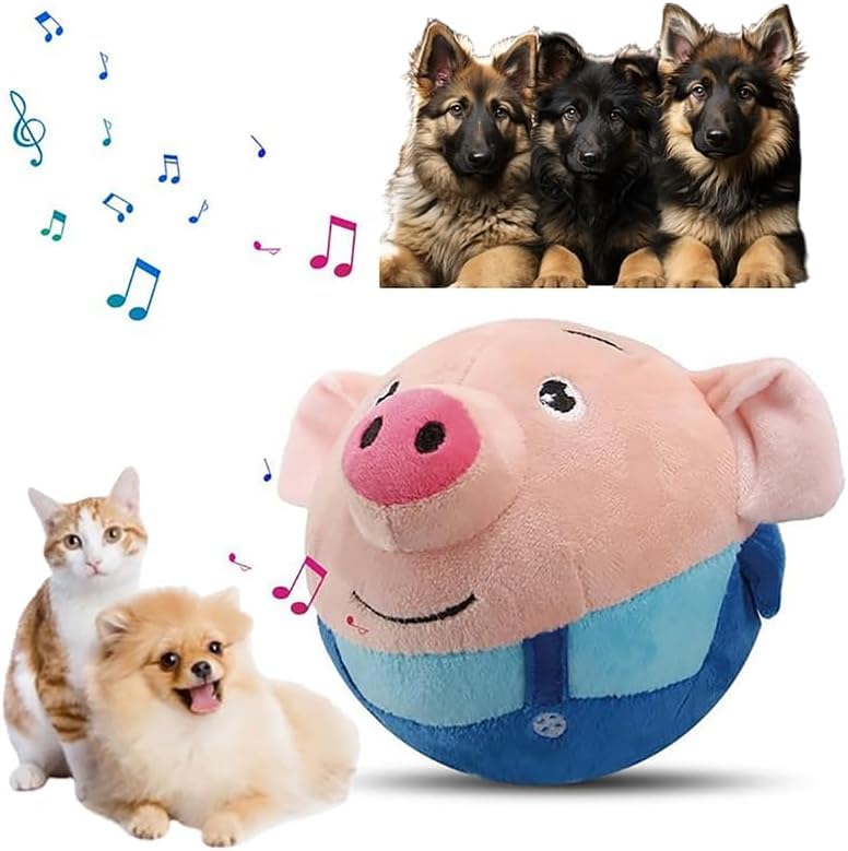 Interactive Squeaky Dog Toys with Interactive Dogs Ball, Dogs Chew Toy Pet Plush Toys for Small Medium Pet Toys to Keep Them Busy Jumping Music (Blue Pig)