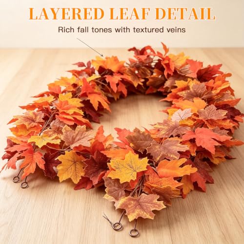 xiaocai 2-Pack Fall Garland Artificial Maple for Festival Decor,5.9Ft/Piece - image 5