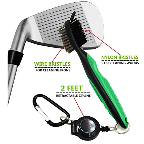 Yoport® Two Pack Golf Club Brush And Club Groove Cleaner 2 Ft Retractable Zip-Line Aluminum Carabiner, Lightweight And Stylish, Ergonomic Design, Easily Attaches To Golf Bag (Red+Green) #TOP4