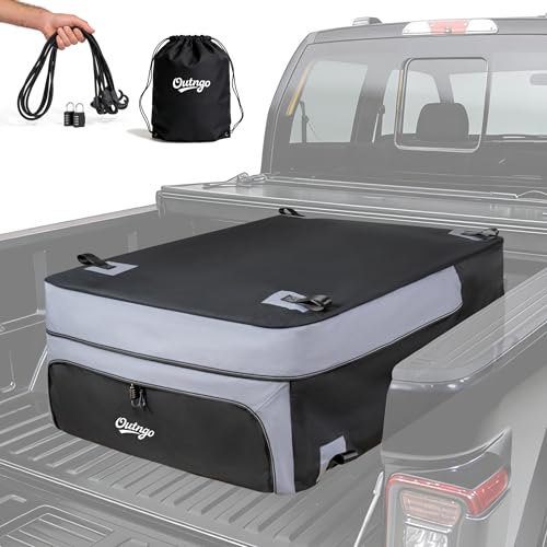 Outngo Truck Bed Cargo Bag-Waterproof Luggage Bag For Truck Bed 26 Cu. Ft Heavy-Duty PVC Truck Bed Waterproof Storage Fits Any Truck Size Dual Opening 4 Stretch Cord 2 Combination Lock (50'x40'x22')