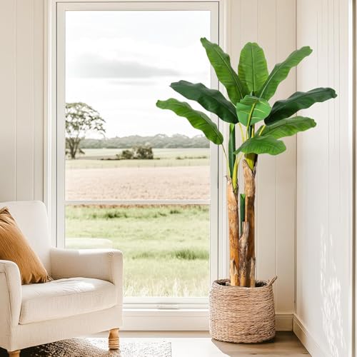RBFGYIOP Pianta Finta Banana Alta - Pianta Decorativa Interna Realistica con Cesta di Vaso, Pianta Artificiale per Arredamento Salotto o Camera, Senza Manutenzione