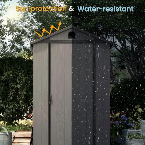 Image of Patiowell 4 x 6 Resin Storage Shed with Floor, Outdoor Plastic Garden Shed with Lockable Door & Window, Easy Assembly Tool Shed for Backyard, Dark Gray