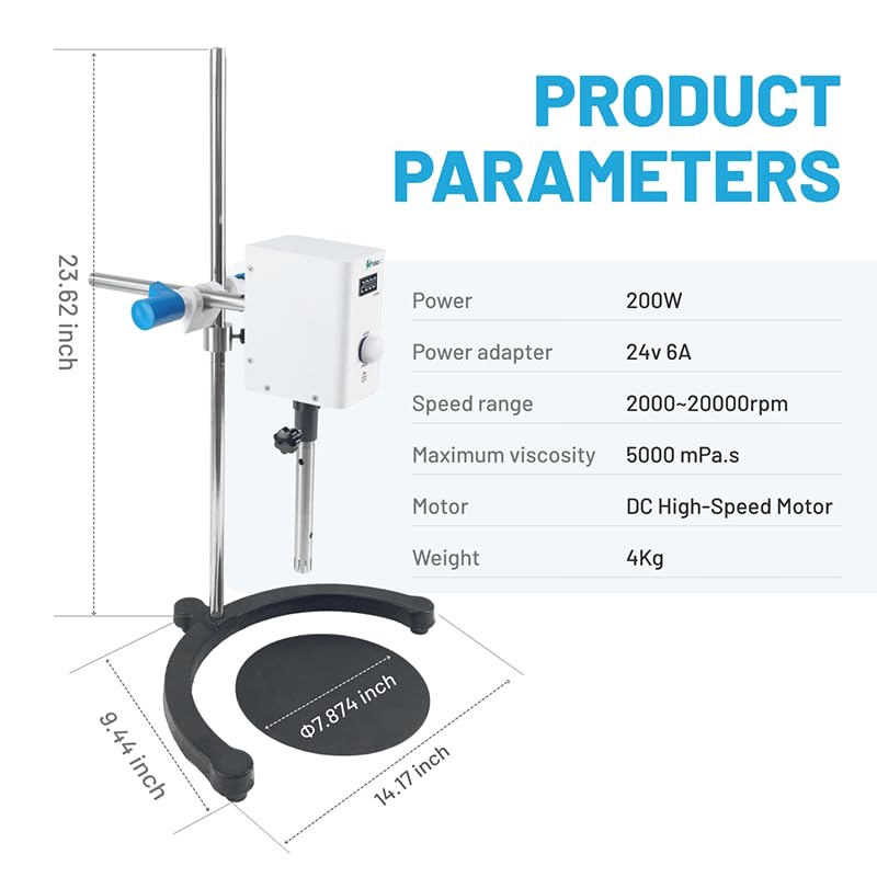 Miniatura 5 de Emulsionante dispersador de laboratorio de homogeneizador de alta velocidad, mezclador digital de emulsión de alto cizallamiento de 2000-20000 rpm,