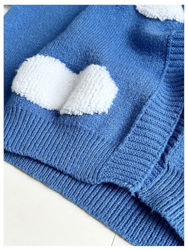 Image of MakeMeChic Women's Graphic Open Front Cardigan Sweaters Long Sleeve Cropped Outerwear Blue Medium