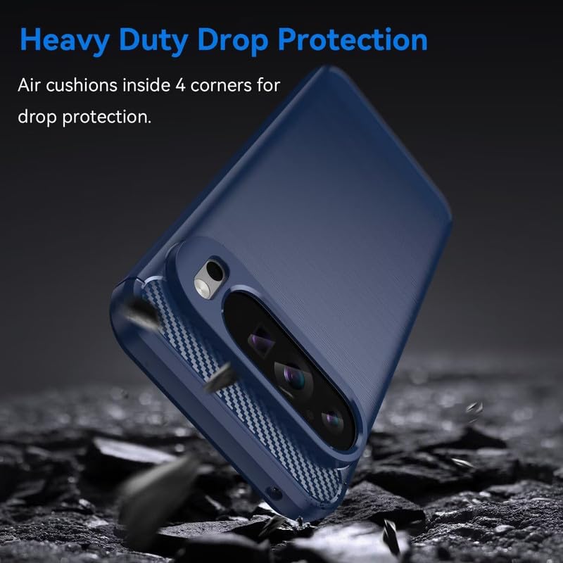 Image of NPRC Hybrid Ultra Slim Protective Case TPU Non-Slip Carbon Fiber Texture Shockproof Case Cover for Google Pixel 9 pro XL - Blue
