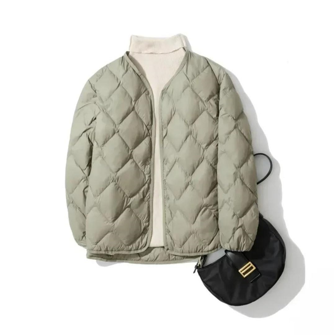 Chaquetas ligeras acolchadas para mujer, abrigos de plumón de pato, para invierno, con bolsillos, con plumas femeninas, sin cuello, Gris EN8, 3XL