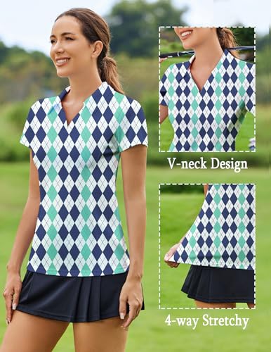 Image of PINSPARK Womens Golf Shirt Short Sleeve Polo V-Neck Quick Dry Tennis Tops | Moisture-wicking Breathable Fabric, Classic Collar, Slim Fit, Ideal for Golf Tennis Pickleball Casual
