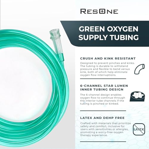 Image of ResOne 50Ft Oxygen Supply Tubing, Crush Resistant, Standard Connectors for Nasal Cannulas, Cannula Nasal Tubing, Oxygen Concentrator - Green