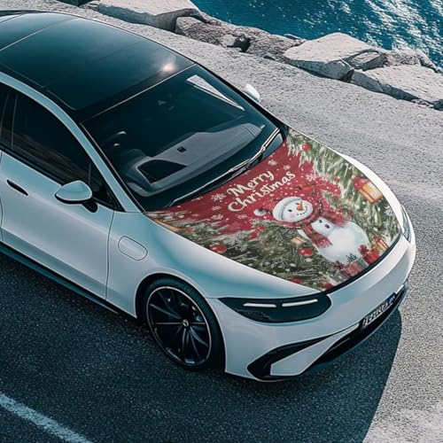 Image of Renewold Merry Christmas Snowman Bird Car Hood Cover Hood Covers for Cars Xmas Winter Decorative Wrap Blanket Women Men Automotive Exterior Accessories for Most Sedan Small SUV Truck