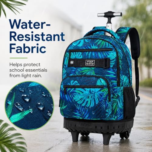 Image of 3Pcs Rolling Backpack for Boys Men, Travel Roller Backpacks with Wheels for Adults, Teens College Leaf Wheeled Bookbag with Lunch Box(Green)
