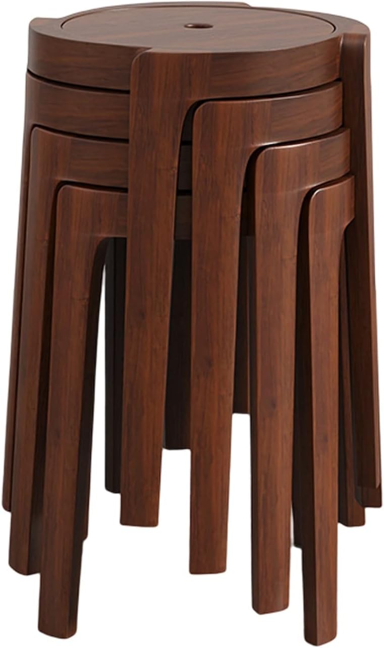 Set of 4 Modern Whirl Design Wooden Stacking Stools Round Top Backless Portable Bench for Kitchen Dining Room Office Non Slip Mats Footstool Included