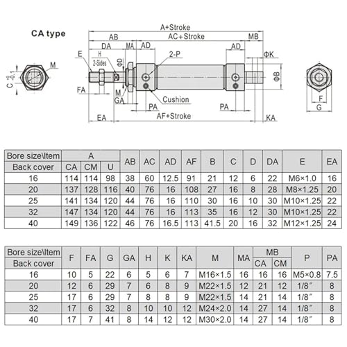 Vérin pneumatique MA25 course 250 mm double effet aimanté acier inox - 7