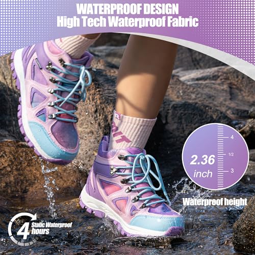 R CORD Kids Hiking Boots Waterproof Non-Slip for Outdoor Lace-Up Closure Girls Hiking Boots Durable TPR Traction Outsole Kids Hiking Shoes2