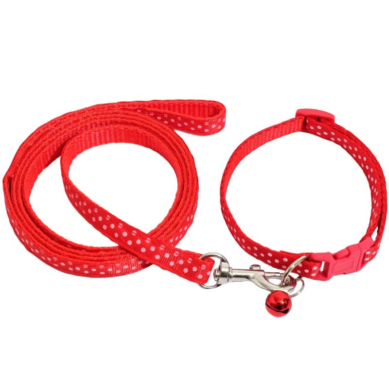 1 Pieces Red Dog Collar and Leash Set Dot Shape Adjustable Polypropylene Dog Collar For Kitten/Puppy 19-32CM Adjustable/1.2M Lead