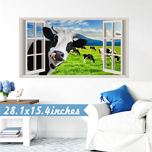 Funny Cow Wall Decals Peeking Cow Wall Sticker Peel And Stick Decals 3D Fake Window Cow Print Decor Stickers Cow Wall Art Rustic Farm Animal Vinyl Stickers For Living Room Bedroom Farmhouse Art Decor #TOP1