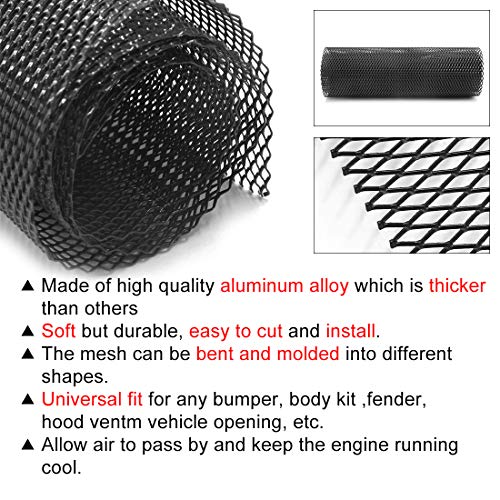 Uxcell 40X13 Inch Car Grille Mesh Aluminum Alloy Universal Bumper Rhombic Hole 4X8Mm Black #TOP3