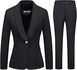 Conjunto de 2 peças de terno de negócios feminino, um botão, cor lisa, blazer