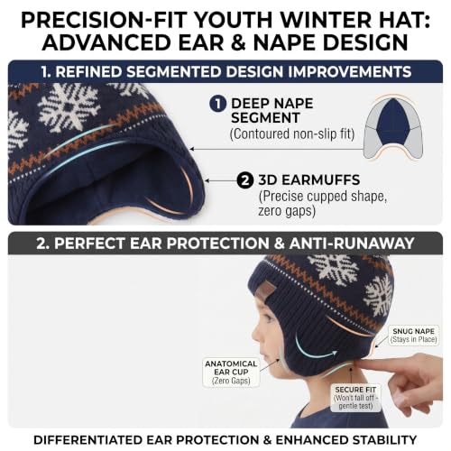 Image of LMLALML Boys Winter Hat Earflap Knitted Beanie for Kids Warm Fleece Lined Thicken Hat for Baby
