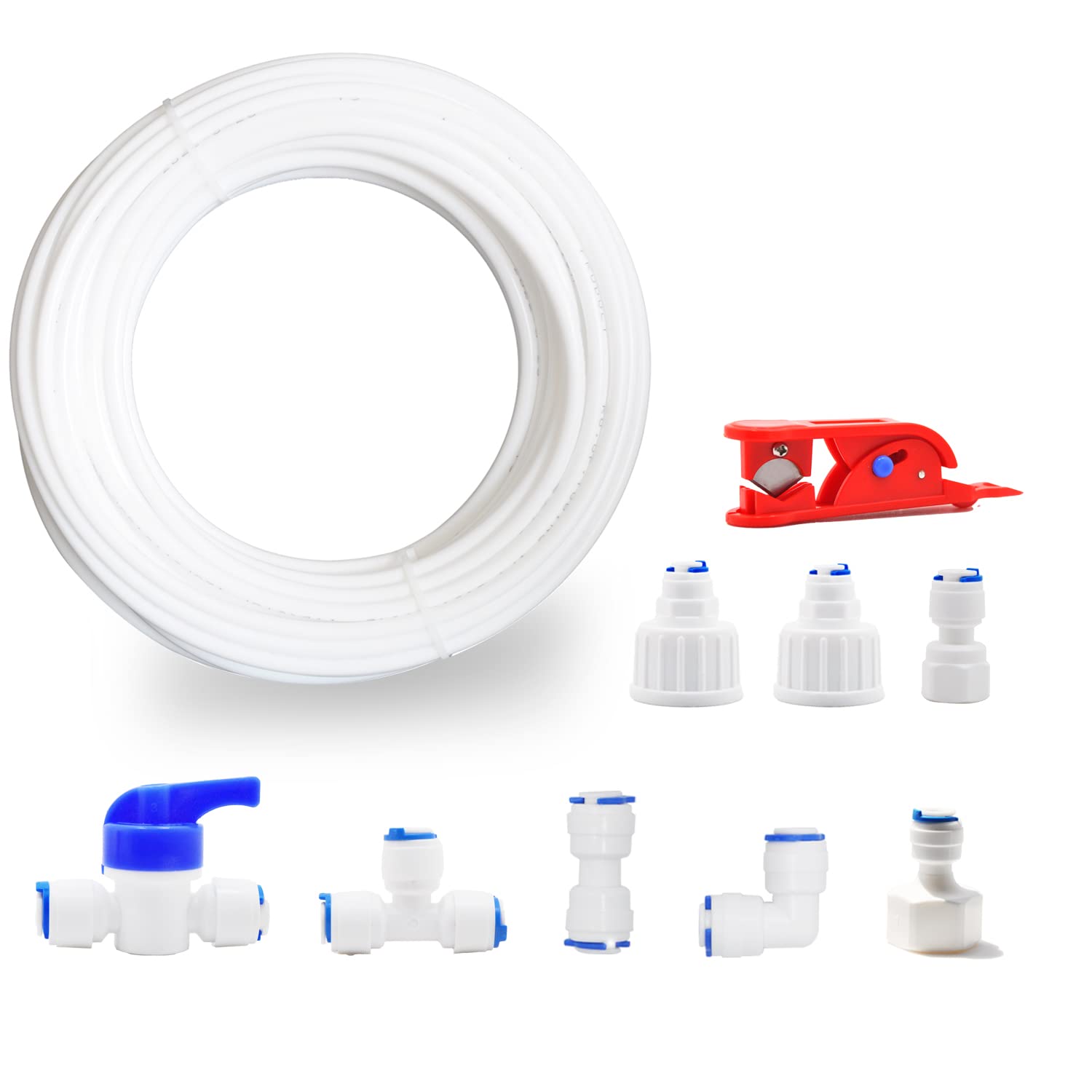 Arigoul White 20M Water Supply Pipe Tube + Fridge Connector Kit For European Style Double Fridge Refrigerator (1/4" Pipe)