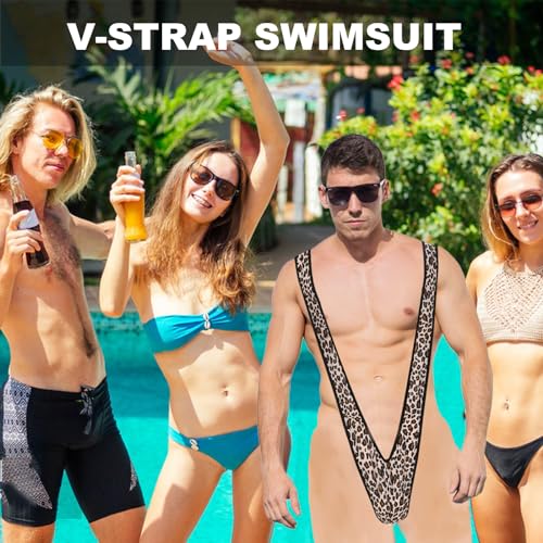 Fychuo Borat Mankini Joke Gifts for Men Sexy Underwear Man Thong Funny Gift Prank Fancy Dress Costume Men's Thong One Piece Swimsuit Leopard Print Mens Secret Santa Gifts Holiday Essentials - Image 3