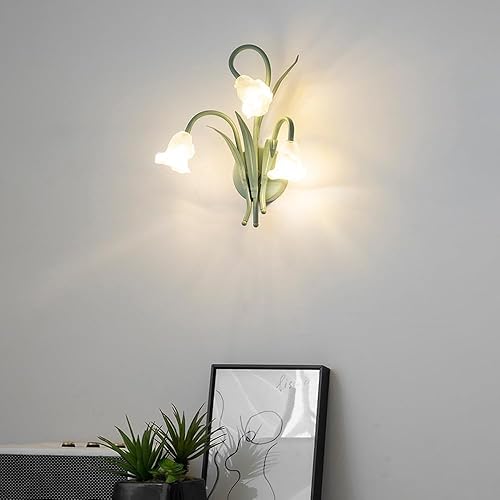 Miniatura 2 de Nordic Farmhouse Wall Sconce Frosted Glass Green Milk White Flower Vintage Wall Light for Girls Bedroom Bedside Living Room Hallway Modern Lighting