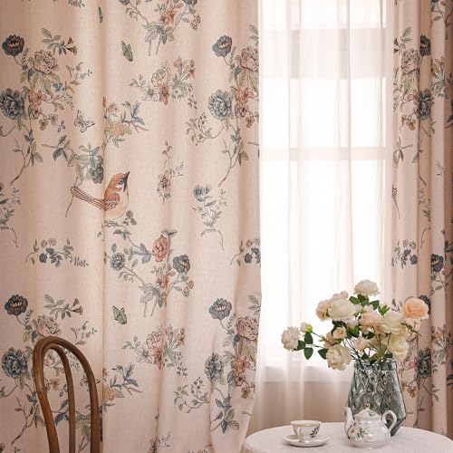 Image of ISAENNE Designer French Linen Printed Curtains,2 Panels,71 inchx65 inch-Cornucopi