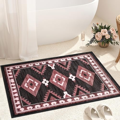 Tapete decorativo para entrada 2x3 negro-rojo antideslizante miniatura 2