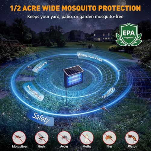 Image of Solar Bug Zapper Outdoor, 4500V Solar Mosquito Zapper for Outdoor & Indoor, 1 /2 Acre Coverage Cordless Rechargeable Electric Fly Zapper, IPX5 Waterproof Mosquito Traps for Backyard, Patio, Camping