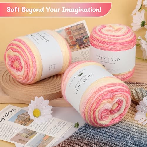 Image of Aeelike 55pcs Double Pointed Knitting Needles with 3 Skeins Super Soft Gradient Cake Yarn 100g (3.52 oz) 245m (267 Yards)