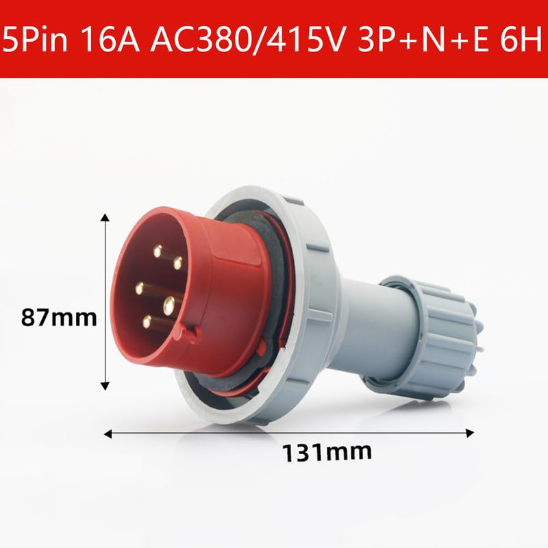 1Set Waterproof Industrial Connector Plug Socket, 5Pin 16A 380V-415V 3P+E+N 6H IP67 IEC60309 Waterproof Connector Power Connecting Industrial Surface Mounted Socket Set for Aviation and Industry