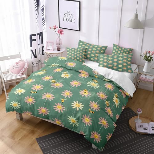 Imprimé abeilles vertes et fleurs roses pour cette parure de lit rustique zippée - 5
