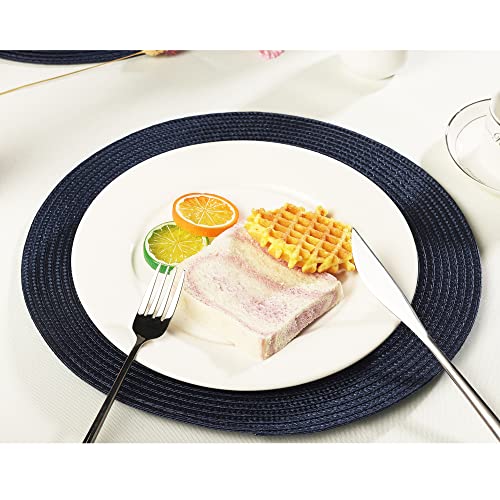 Dmymat Placemats Round Placemats Set Of 6 For Dining Table, Small Circle Placemats Washable Heat Resistant Table Mats,12.6 Inch, Navy Blue #TOP5