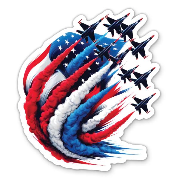 Fighter Jets American Flag Pride Sticker - 3" Laptop Sticker - Waterproof Vinyl for Car, Phone, Water Bottle - Patriotic Red White and Blue Decal