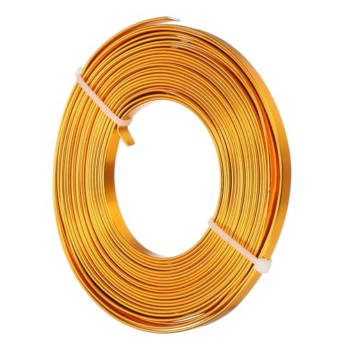 Image of uxcell 18 Gauge Flat Aluminum Wire, 16.40 ft 5mm Wide Aluminum Crafts Wire for Flower Bonsai Crafts Carving DIY Bezel Sculpting Gem Metal Wrap, Golden Yellow