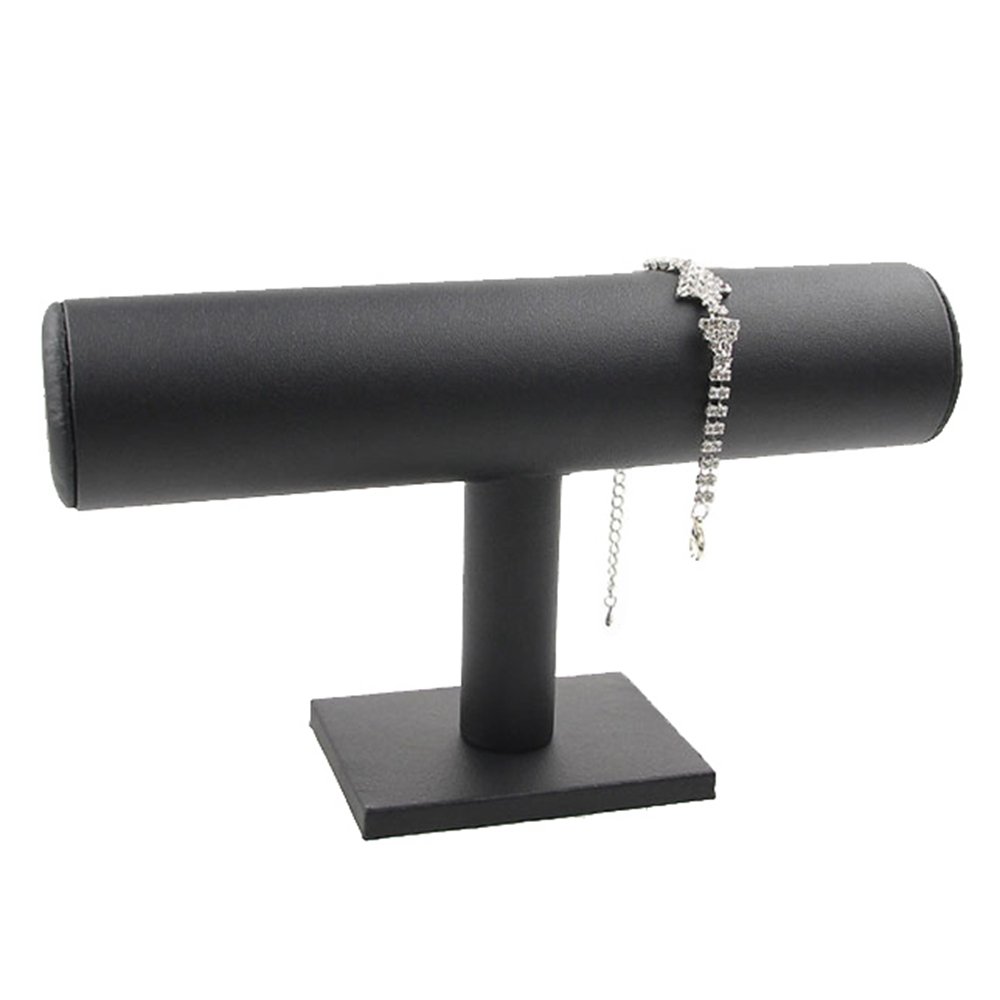 Bocar Dcj-Black Leather Bracelet Display Stand Black Leather Jewellery Bangle Holder T-Bar Watch Stand Organiser For Necklace Pendants Anklet Jewellery (Dcj-Black Leather)